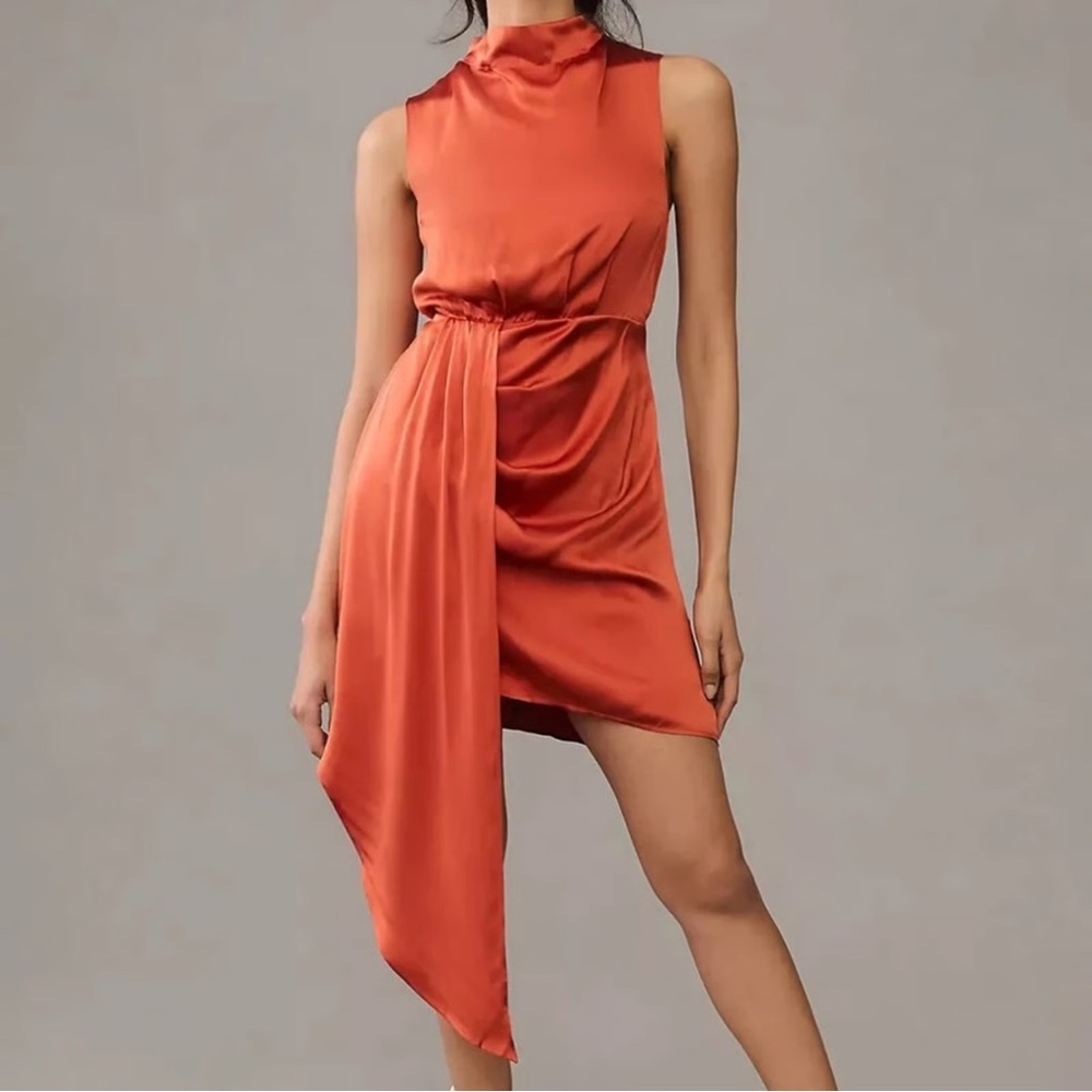 Orange Satin Sleeveless Mini Dress